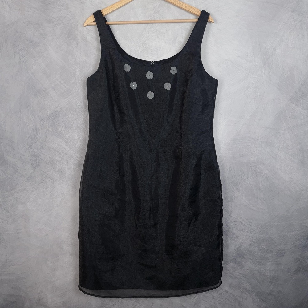 Vintage Y2K Whimsigoth Dress Womens 14 Black Sheath Floral Chiffon Goth